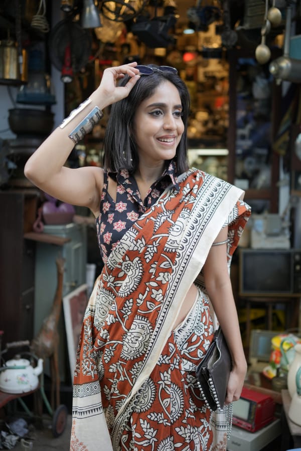 Ethnic Orange Jaal Printed Cotton Saree With Blouse