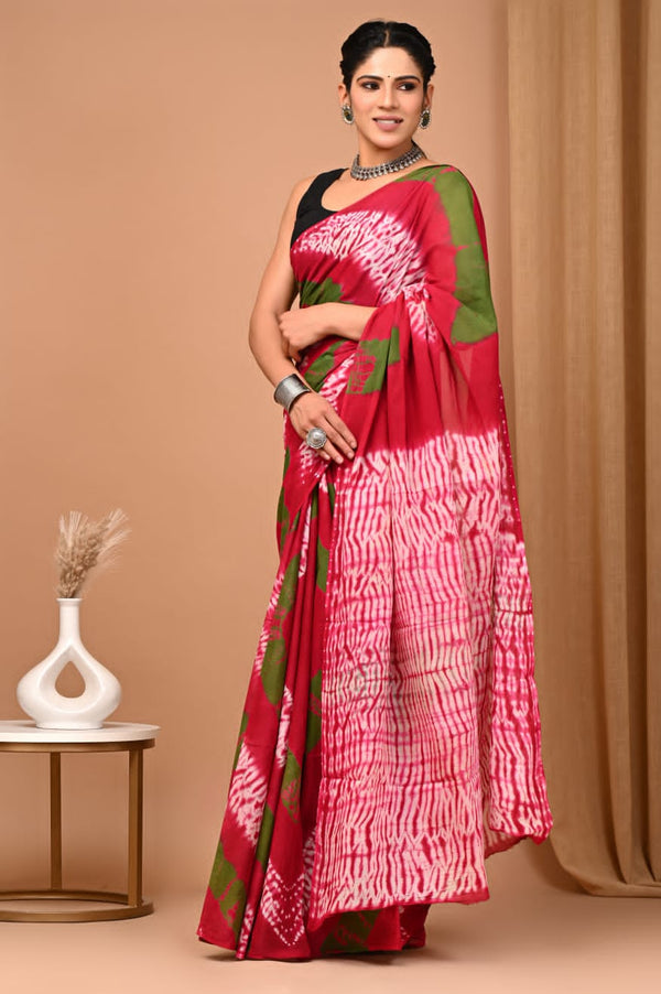 Rani Shibori Printed Cotton Saree With Blouse