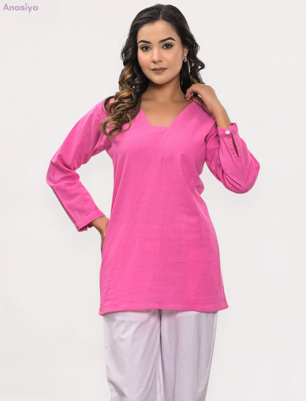 Solid Pink South Cotton Top For Office