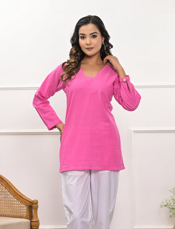 Solid Pink South Cotton Top For Office