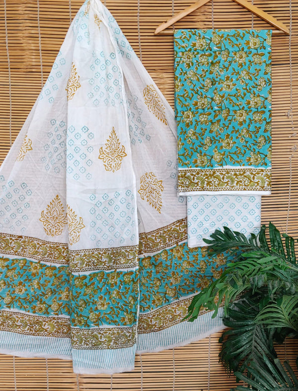 Cotton Printed Unstitched Suit Set With Cotton Dupatta