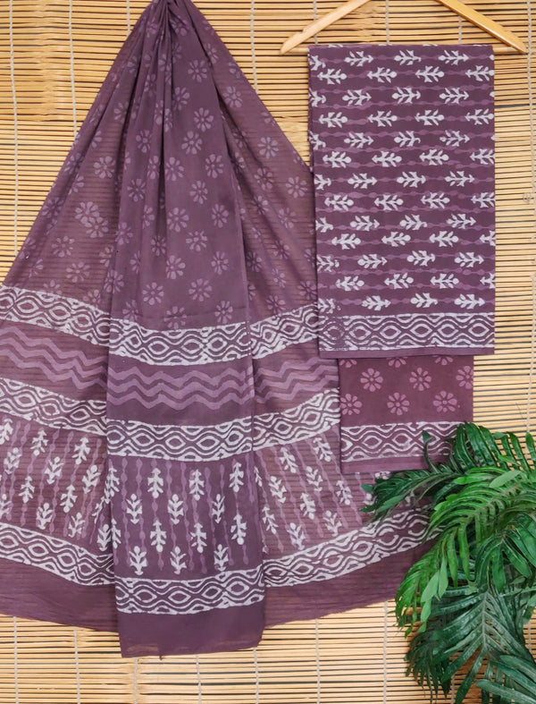 Cotton Printed Unstitched Suit Set With Cotton Dupatta