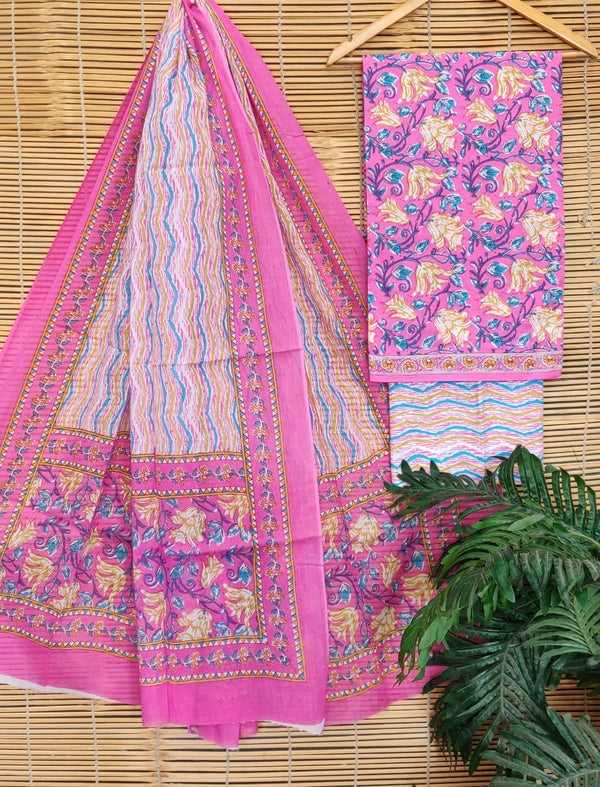 Cotton Printed Unstitched Suit Set With Cotton Dupatta