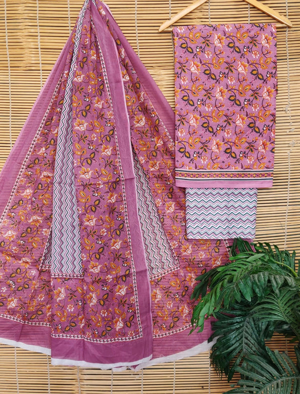 Cotton Printed Unstitched Suit Set With Cotton Dupatta