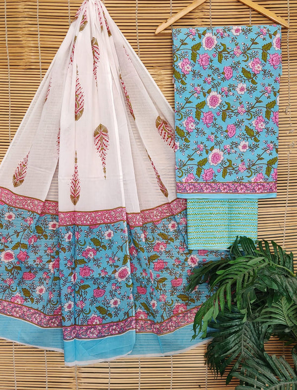 Cotton Printed Unstitched Suit Set With Cotton Dupatta