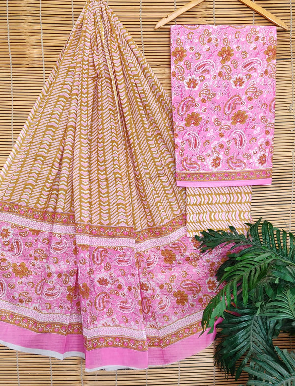 Cotton Printed Unstitched Suit Set With Cotton Dupatta