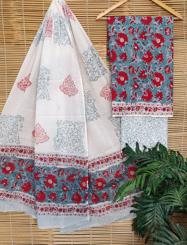 Cotton Printed Unstitched Suit Set With Cotton Dupatta