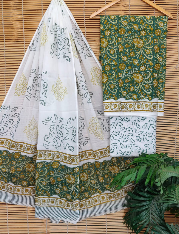 Cotton Printed Unstitched Suit Set With Cotton Dupatta