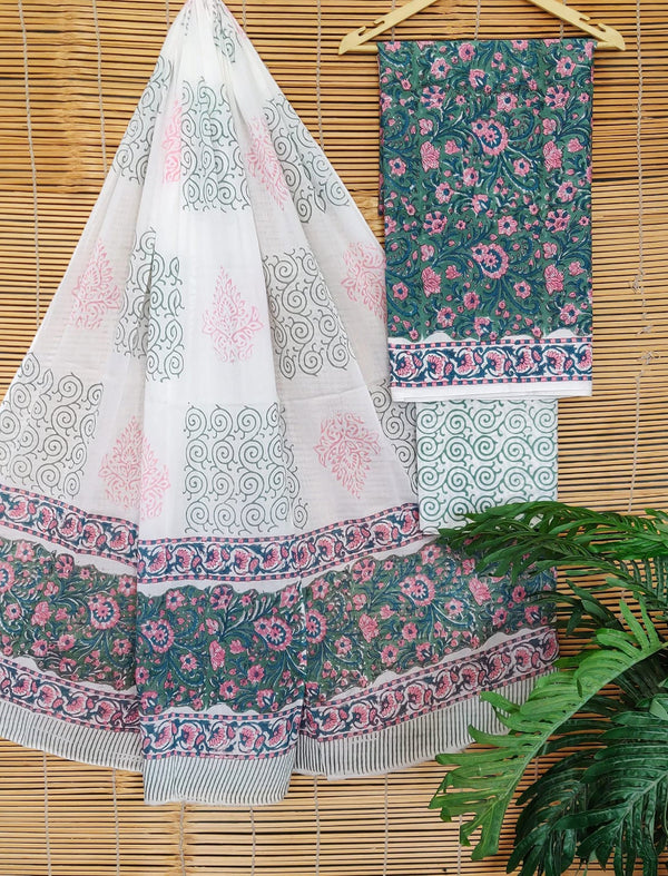 Cotton Printed Unstitched Suit Set With Cotton Dupatta