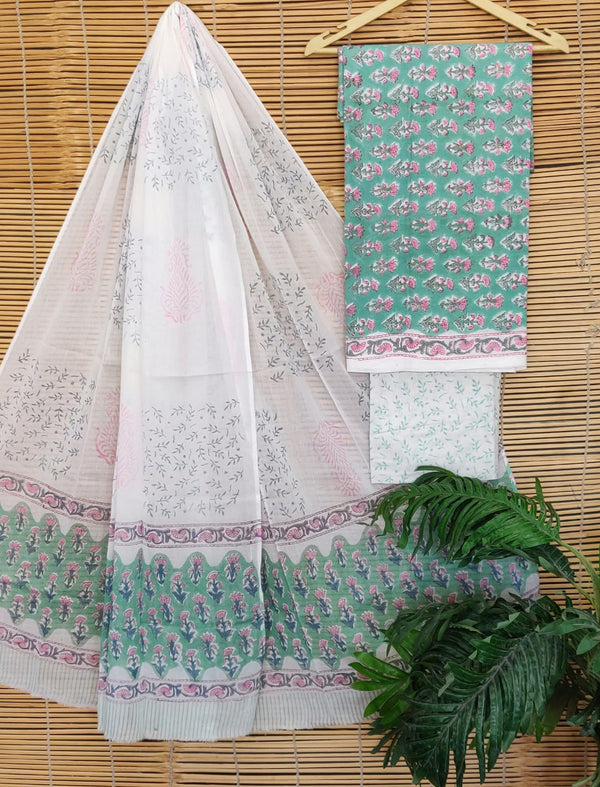 Cotton Printed Unstitched Suit Set With Cotton Dupatta