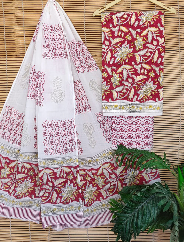 Cotton Printed Unstitched Suit Set With Cotton Dupatta