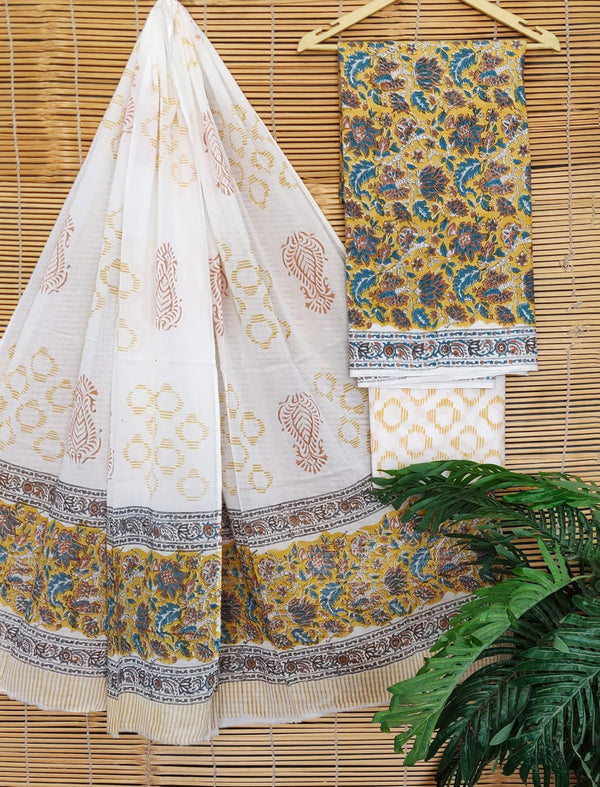 Cotton Printed Unstitched Suit Set With Cotton Dupatta