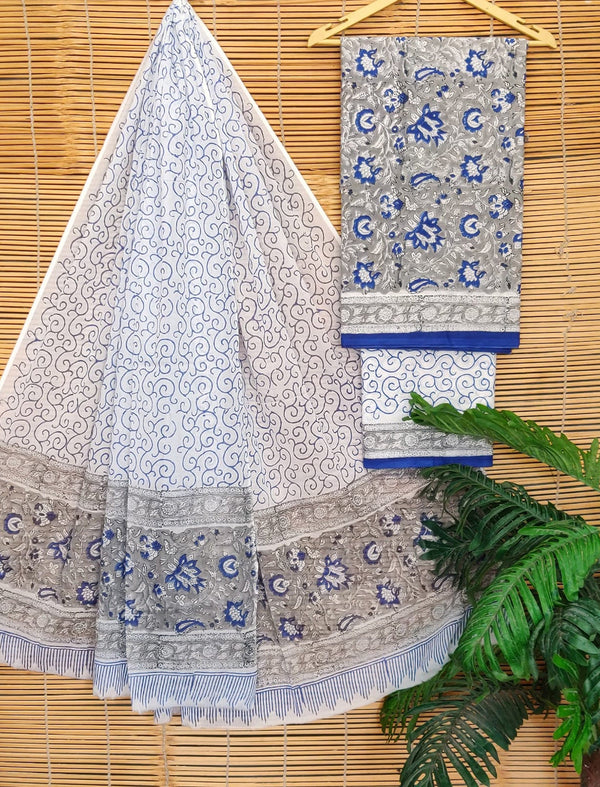 Cotton Printed Unstitched Suit Set With Cotton Dupatta