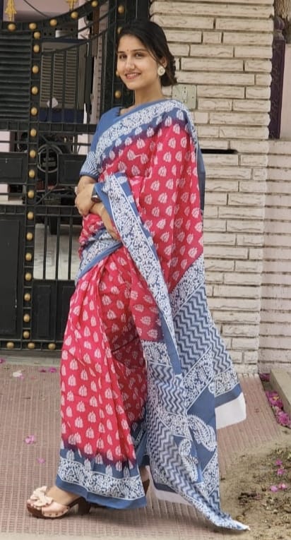 Jaipuri Mulmul Cotton Printed Saree With Blouse