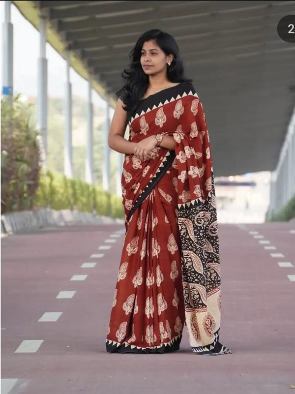 Jaipuri Mulmul Cotton Printed Saree With Blouse