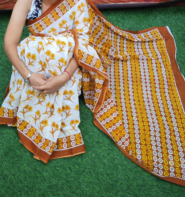Jaipuri Mulmul Cotton Printed Saree With Blouse