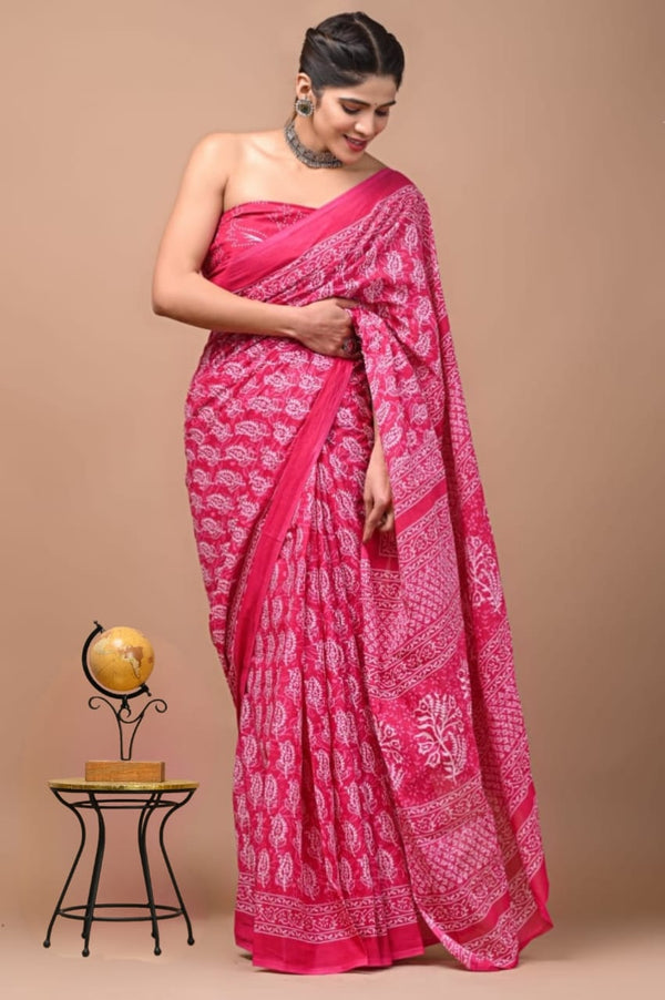 Jaipuri Mulmul Cotton Printed Saree With Blouse