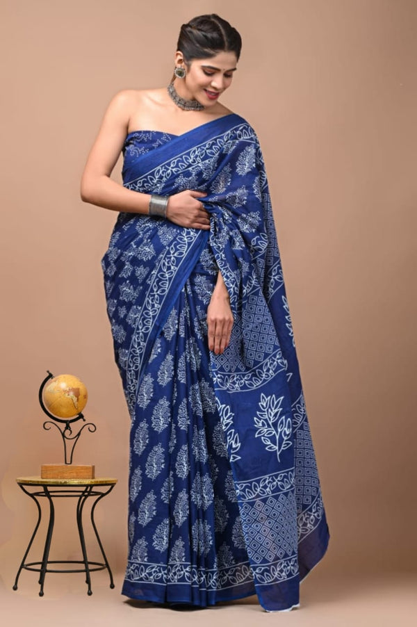 Jaipuri Mulmul Cotton Printed Saree With Blouse