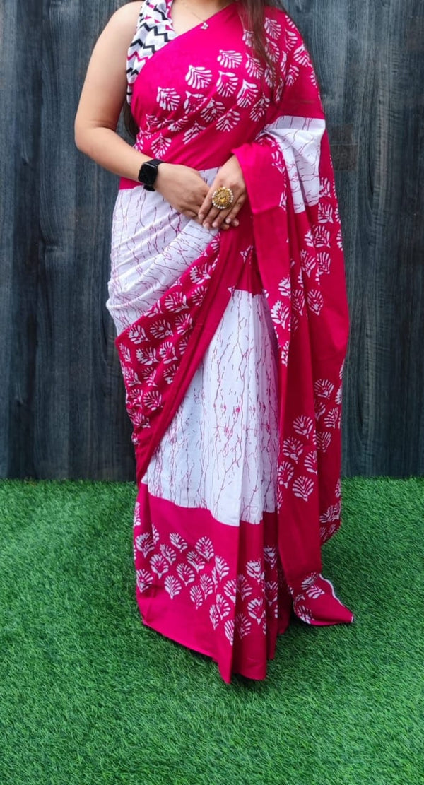 Jaipuri Mulmul Cotton Printed Saree With Blouse