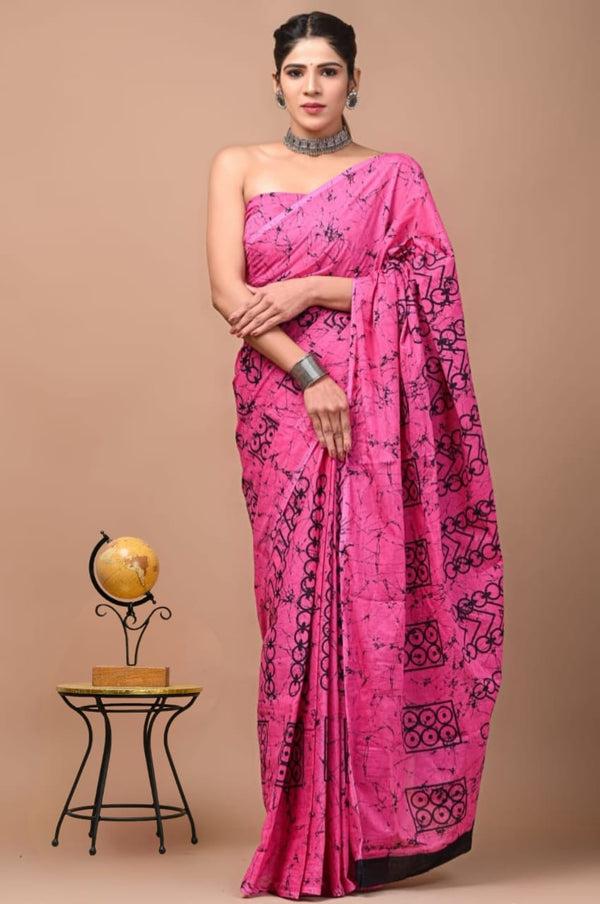 Jaipuri Mulmul Cotton Printed Saree With Blouse