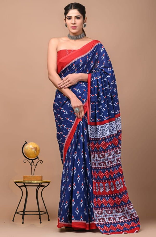 Jaipuri Mulmul Cotton Printed Saree With Blouse