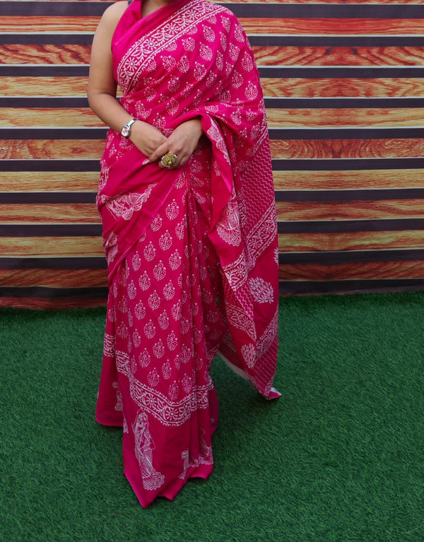 Jaipuri Mulmul Cotton Printed Saree With Blouse