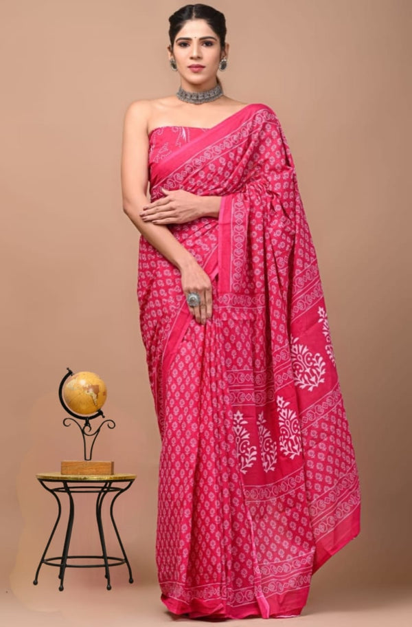 Jaipuri Mulmul Cotton Printed Saree With Blouse