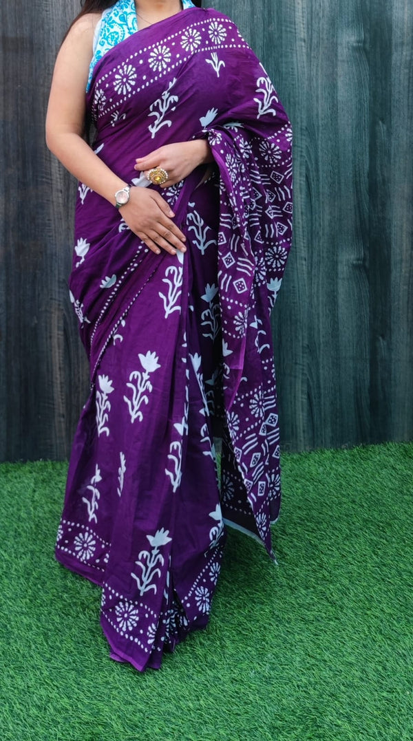 Jaipuri Mulmul Cotton Printed Saree With Blouse