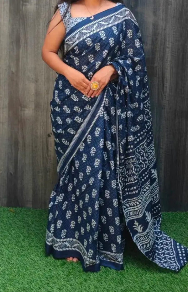 Jaipuri Mulmul Cotton Printed Saree With Blouse