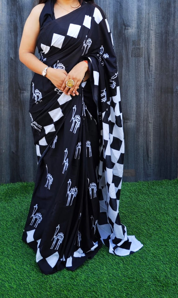 Jaipuri Mulmul Cotton Printed Saree With Blouse