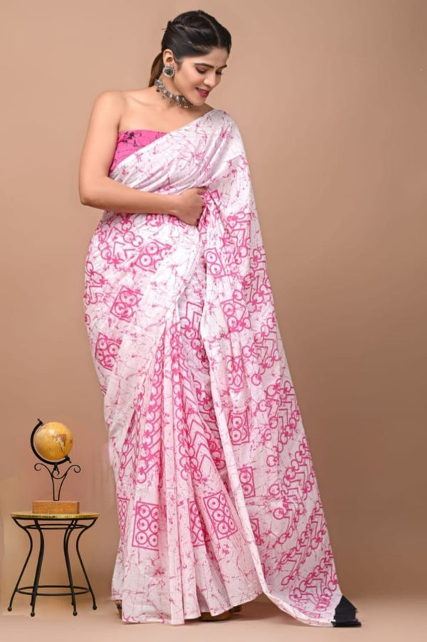 Jaipuri Mulmul Cotton Printed Saree With Blouse