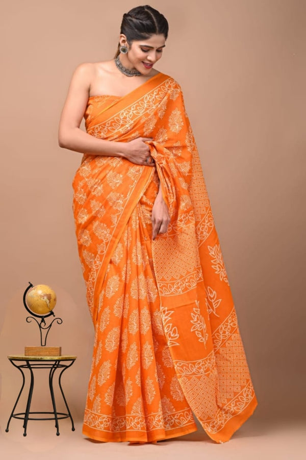 Jaipuri Mulmul Cotton Printed Saree With Blouse
