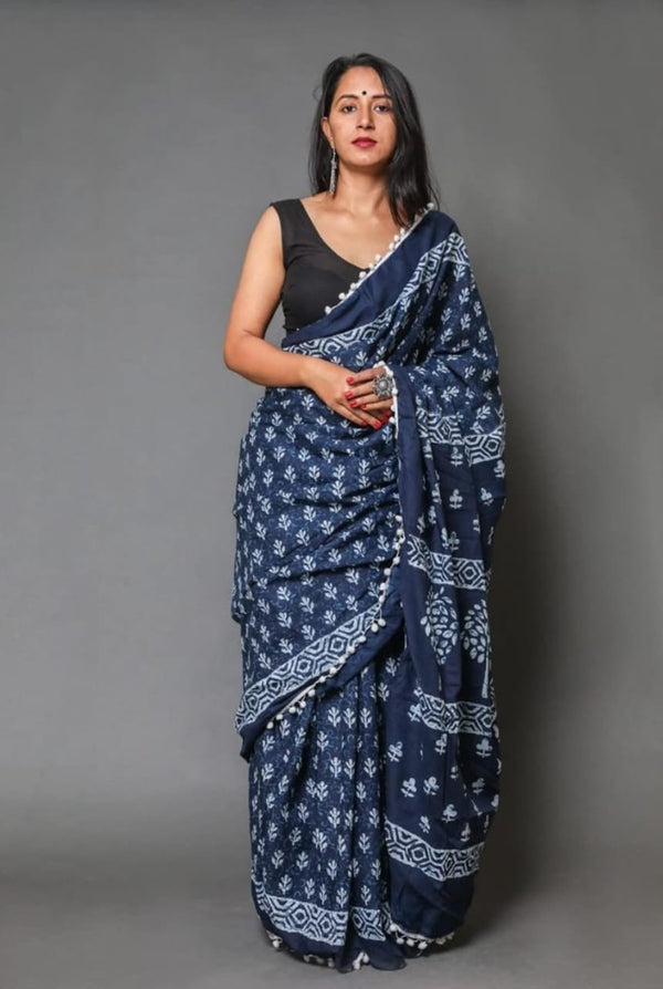 Jaipuri Mulmul Cotton Printed Saree With Blouse