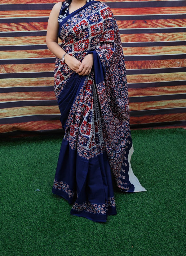 Jaipuri Mulmul Cotton Printed Saree With Blouse