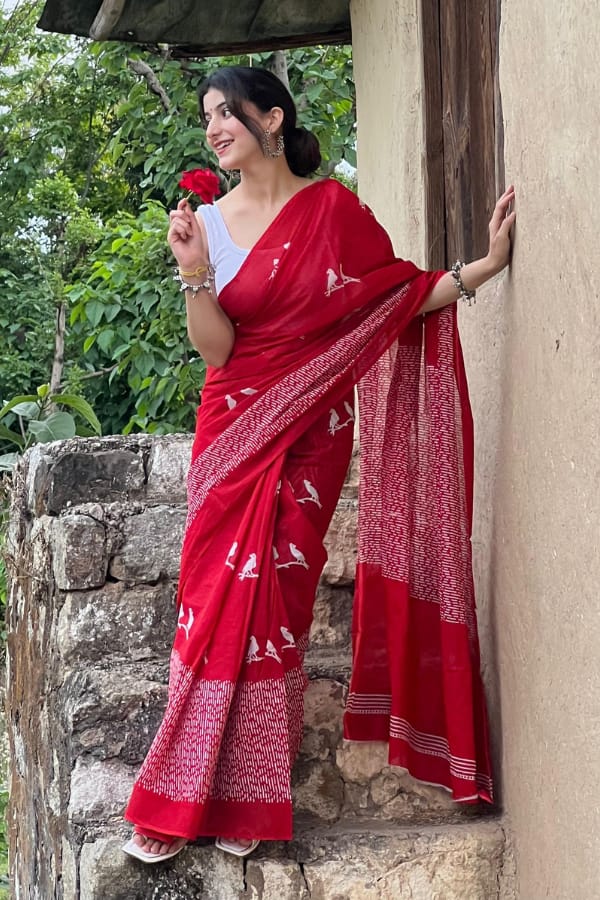 Jaipuri Mulmul Cotton Printed Saree With Blouse