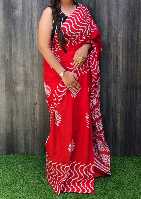 Jaipuri Mulmul Cotton Printed Saree With Blouse