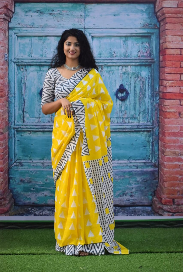 Jaipuri Mulmul Cotton Printed Saree With Blouse