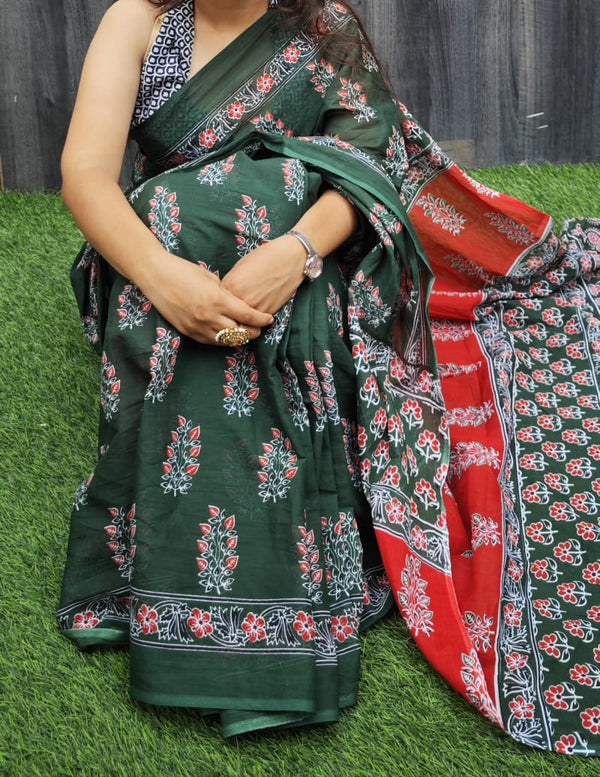 Jaipuri Mulmul Cotton Printed Saree With Blouse