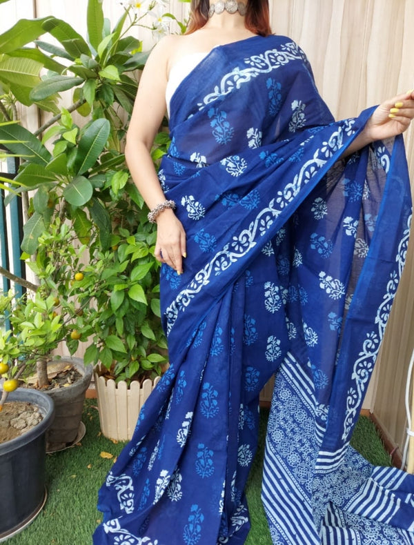 Jaipuri Mulmul Cotton Printed Saree With Blouse