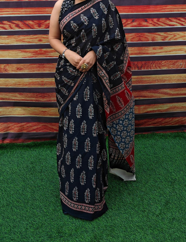 Jaipuri Mulmul Cotton Printed Saree With Blouse
