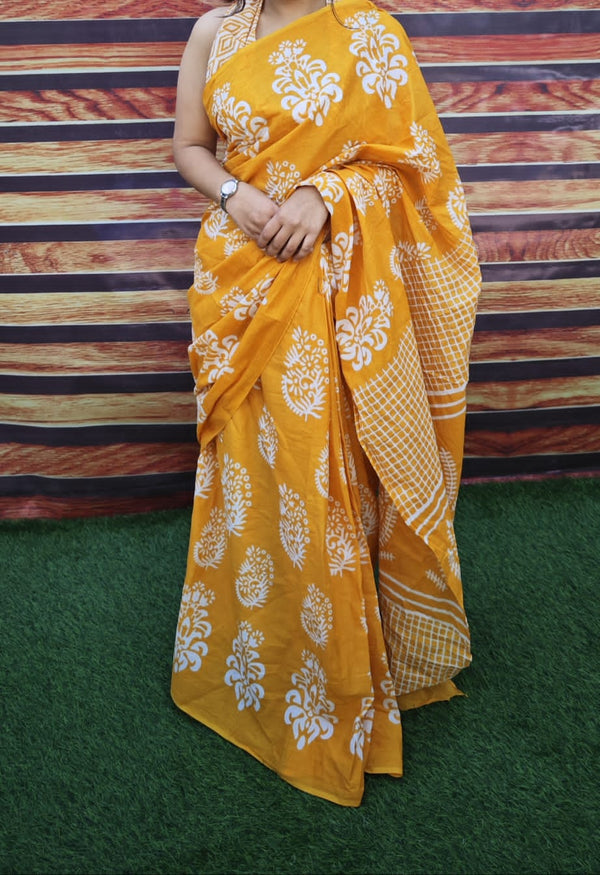 Jaipuri Mulmul Cotton Printed Saree With Blouse