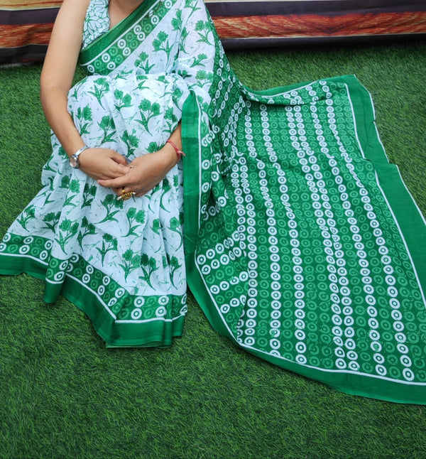 Jaipuri Mulmul Cotton Printed Saree With Blouse