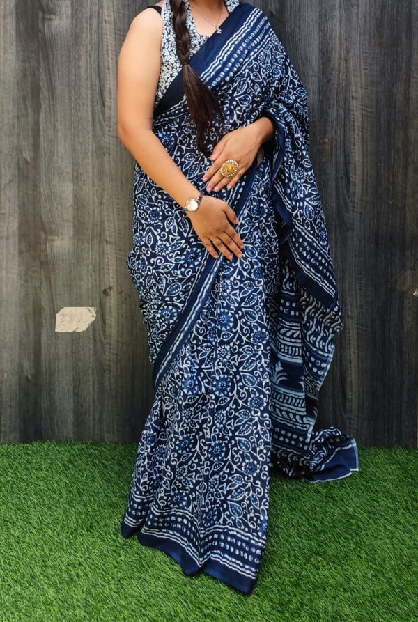 Jaipuri Mulmul Cotton Printed Saree With Blouse