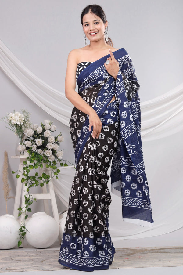 Jaipuri Mulmul Cotton Printed Saree With Blouse