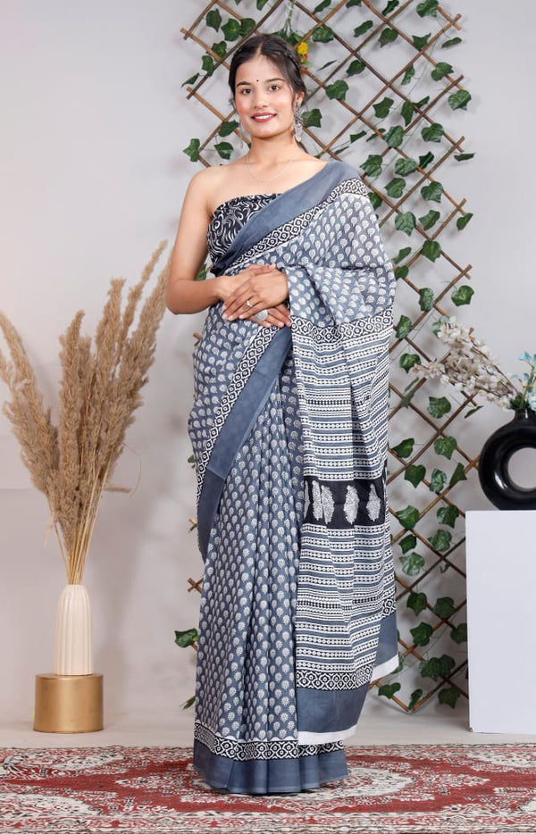 Jaipuri Mulmul Cotton Printed Saree With Blouse