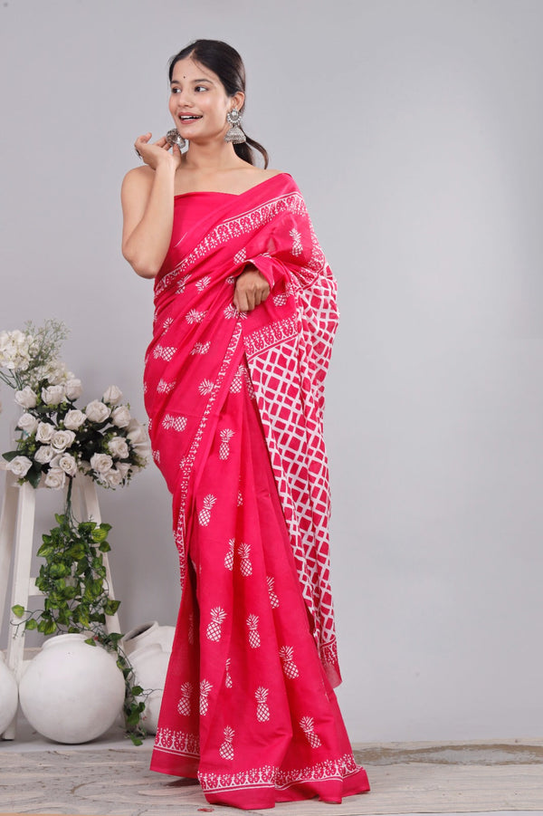 Jaipuri Mulmul Cotton Printed Saree With Blouse