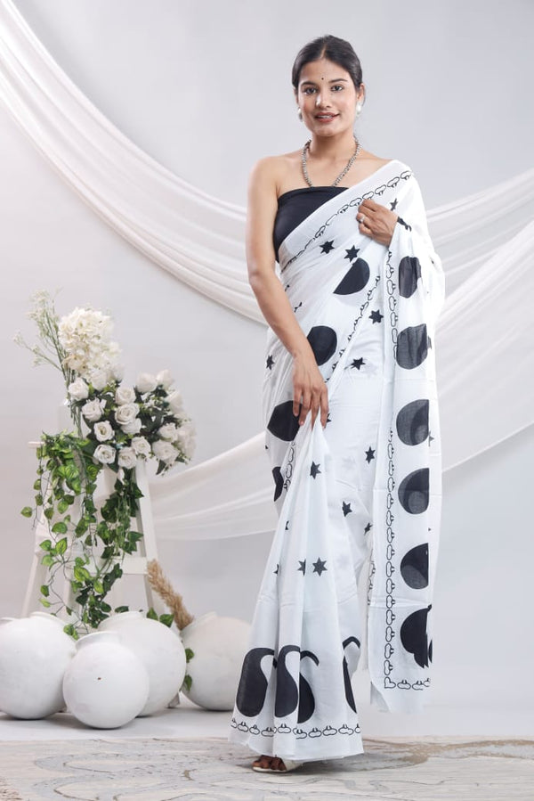 Jaipuri Mulmul Cotton Printed Saree With Blouse