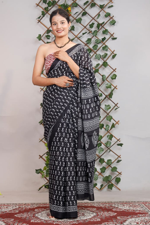 Jaipuri Mulmul Cotton Printed Saree With Blouse
