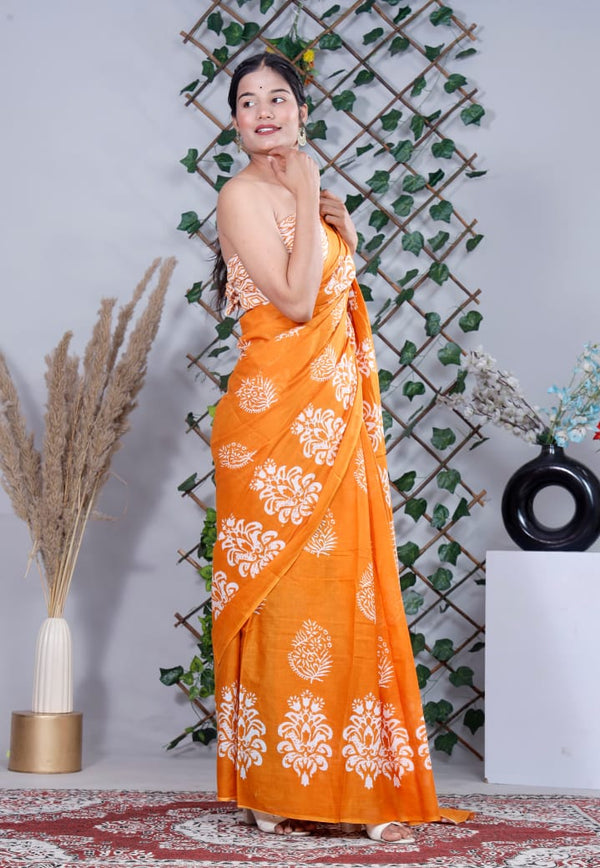 Jaipuri Mulmul Cotton Printed Saree With Blouse