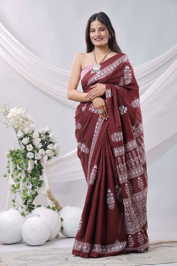 Jaipuri Mulmul Cotton Printed Saree With Blouse